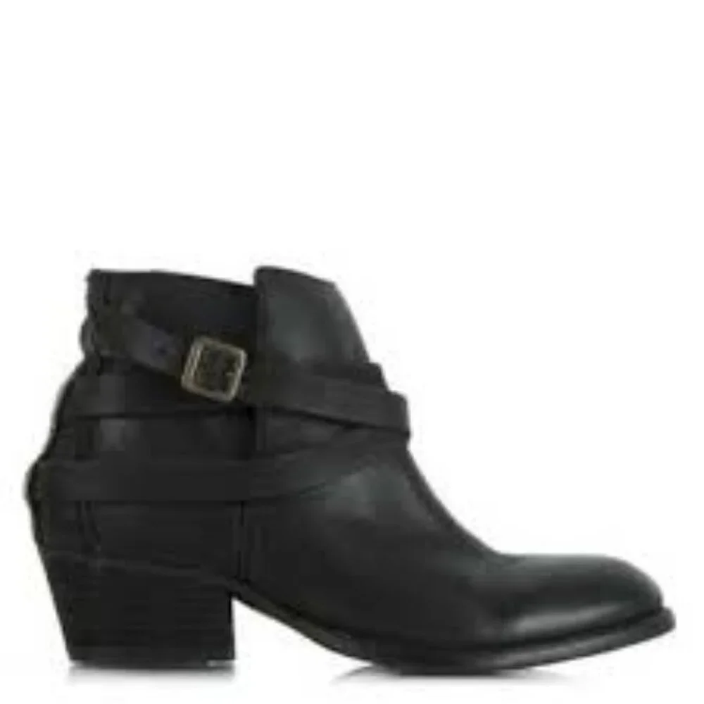 H By Hudson Women's Black‎ Horrigan Leather Wrap Block Heel Ankle Bootie Size 4